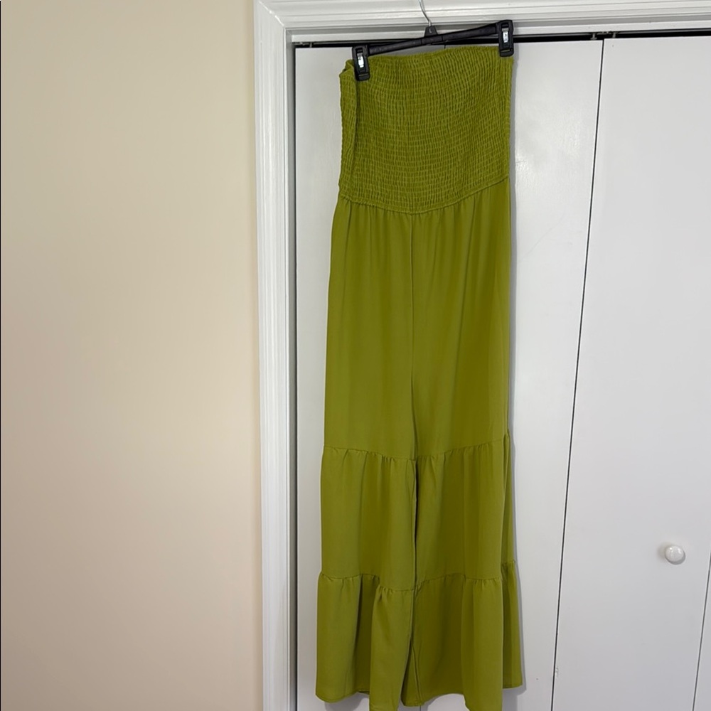 SHEIN Green Strapless Jumpsuit with Flared Hem